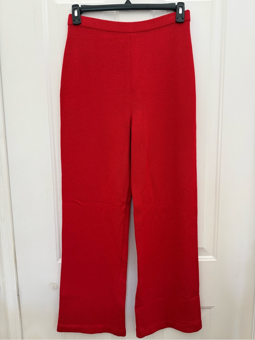 St. John Red Wool Knit Pants: Elastic Waist Loungeware Holiday Fashion Sz 10